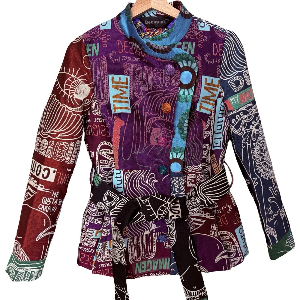Desigual Coat Colorful Designer Luxury Gala Trench Japanese Boho Lagenlook 36 6